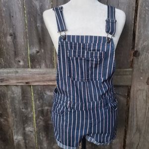 Others Follow Dark Denim Red Pinstripe Shortalls Summer XS NWT Short Overalls